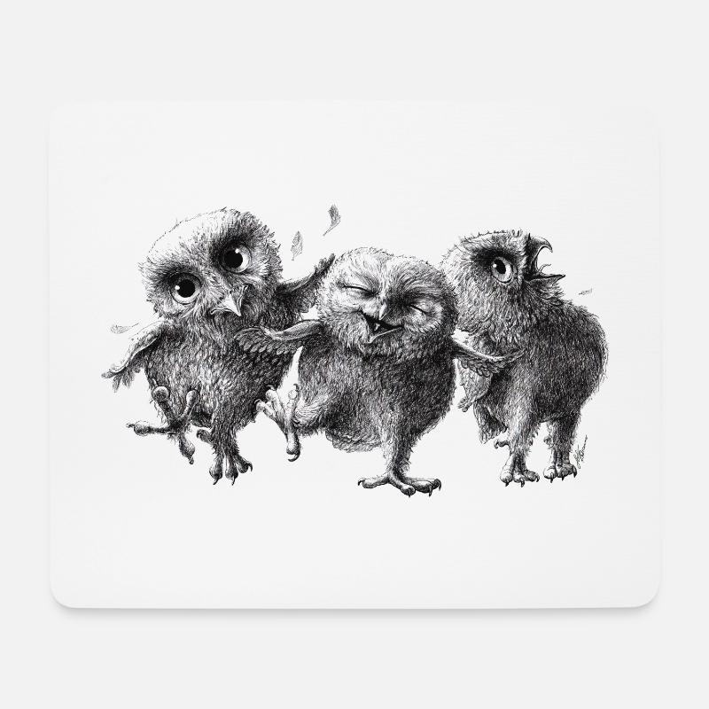 trois hiboux heureux - Tapis de souris (format paysage) - blanc