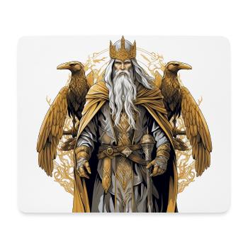 Nordischer Gott Odin mit seinen Raben Hugin, Munin - Mousepad (Querformat) - Weiß - Vorne
