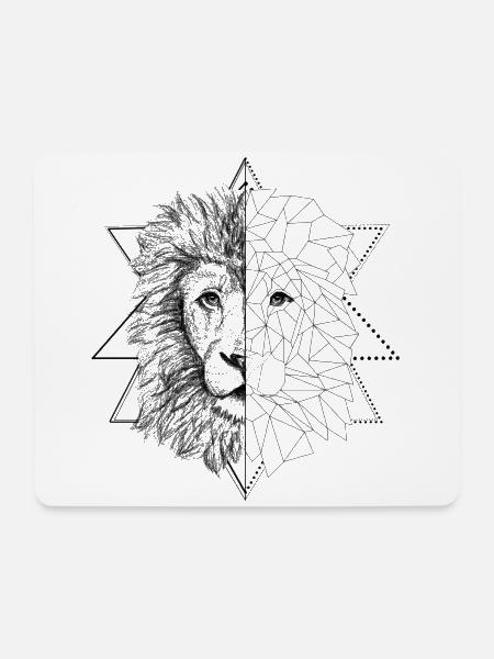 Schwarzer Tattoo inspirierter Löwe | Low Poly Art - Mousepad (Querformat) - Weiß