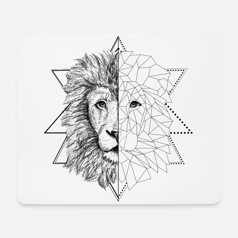 Schwarzer Tattoo inspirierter Löwe | Low Poly Art - Mousepad (Querformat) - Weiß
