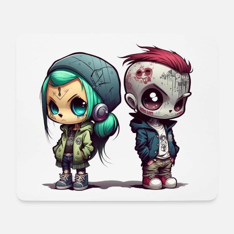 Anime Chibi Style Urban Grafitti Design by vauART - Mousepad (Querformat) - Weiß