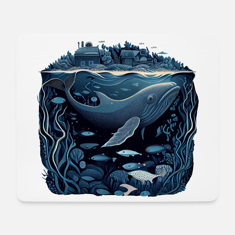 Wal der unter einer Stadt durchschwimmt - Mousepad (Querformat) - Weiß