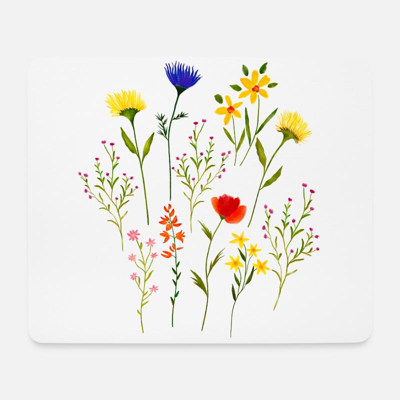 Lose Wildblumen Blumenwiese Aquarell - Mousepad (Querformat) - Weiß