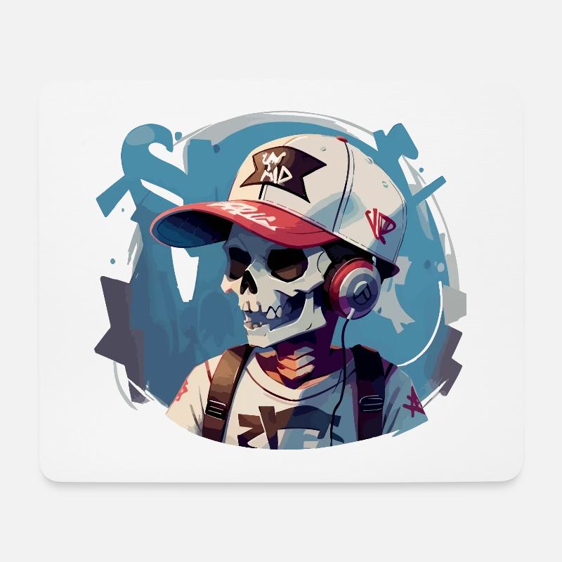 Graffiti Totenkopf mit Kopfhörern - Mousepad (Querformat) - Weiß