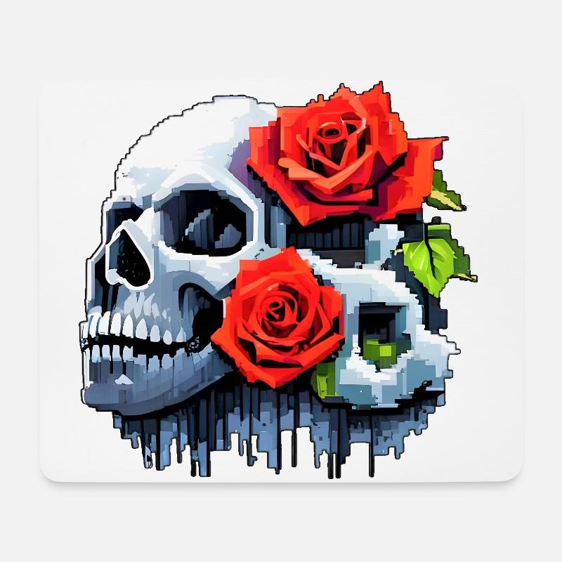 8Bit Skull - The 2 Roses - Mousepad (Querformat) - Weiß
