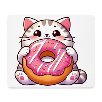 Chat mignon avec dessert beignet dent sucrée - Tapis de souris (format paysage) - blanc - Devant