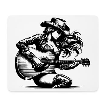 Woman with Guitar – Retro Line Art Clipart - Mouse Pad (horizontal) - white - Front