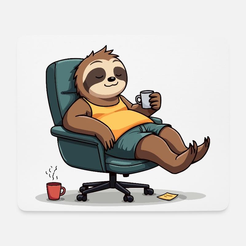 Büro? Erst mal Kaffee! – Sloth Style - Mousepad (Querformat) - Weiß