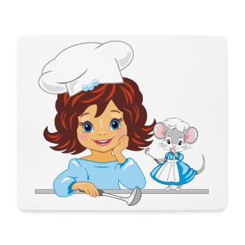 Une cuisinière souriante et une jolie souris chef - Tapis de souris (format paysage) - blanc - Devant