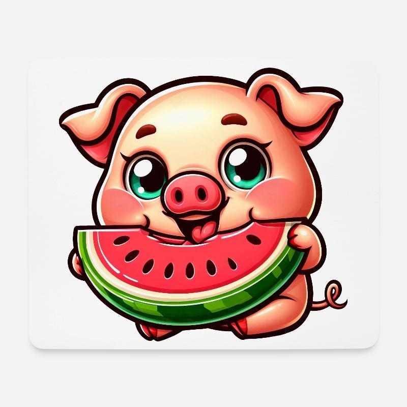 Süßes Schwein mit Melone Sommerurlaub Landwirt - Mousepad (Querformat) - Weiß