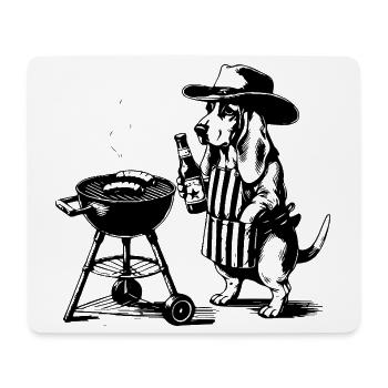 Funny Grill - Chien au design rétro avec chemise à bière - Tapis de souris (format paysage) - blanc - Devant