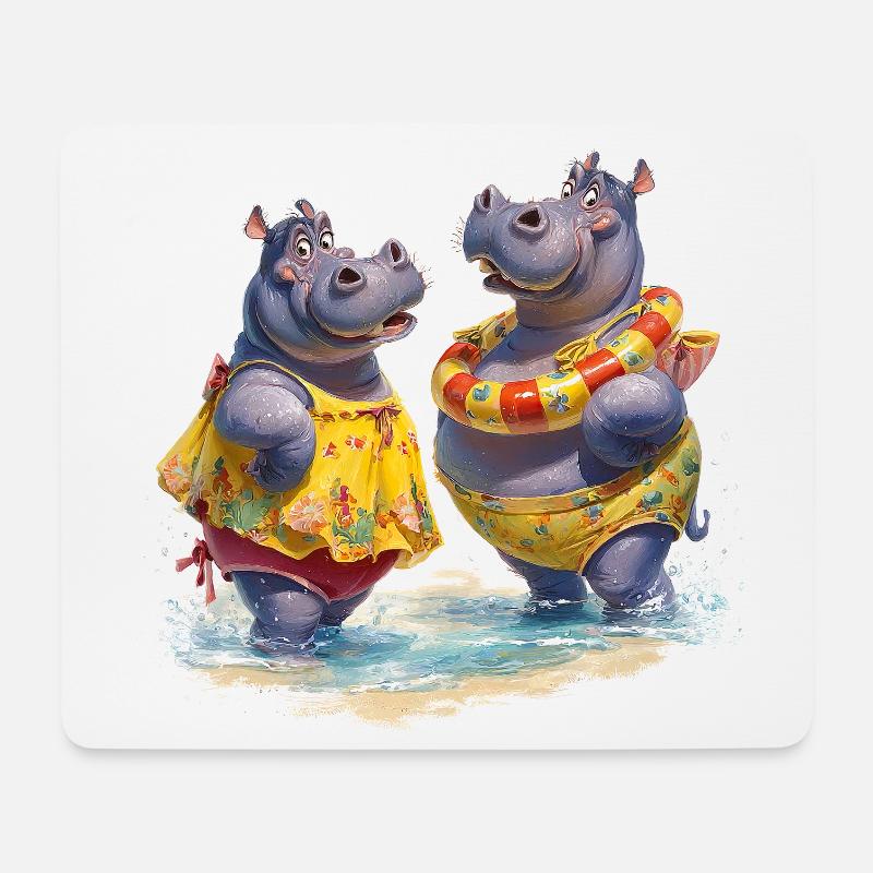 Zwei Hippos im Badedress - Mousepad (Querformat) - Weiß