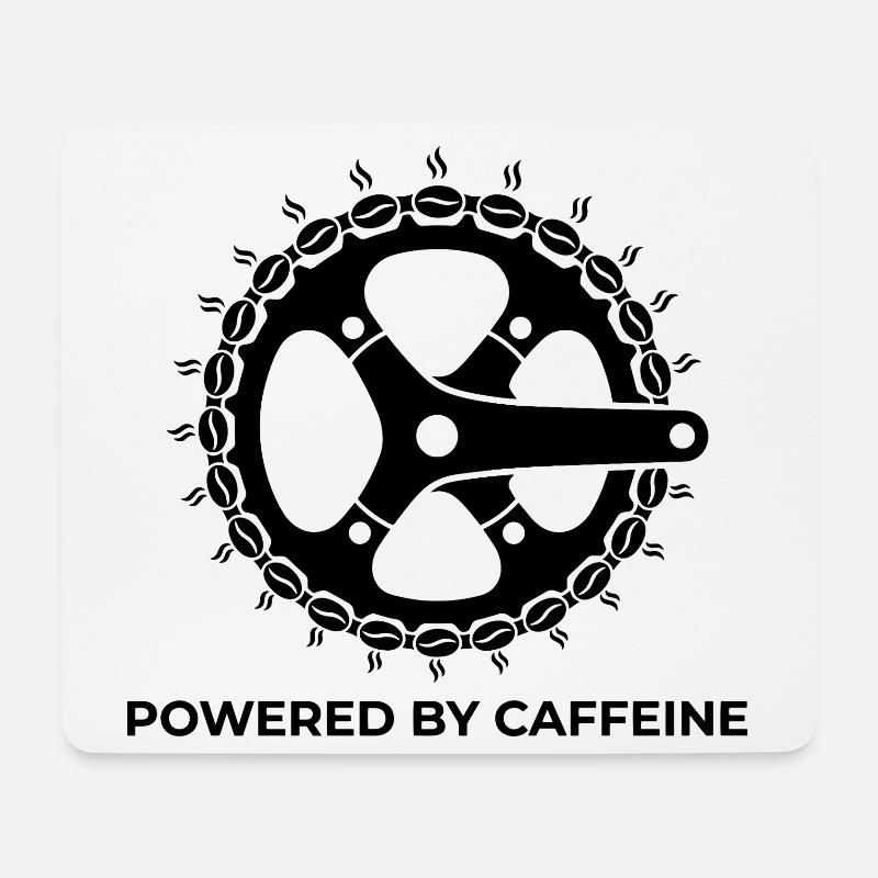"Powered by Caffeine" Fahrradkurbel mit Kaffeebohne - Mousepad (Querformat) - Weiß