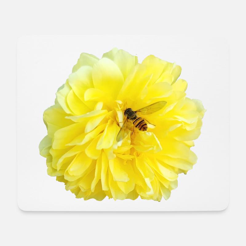 Yellow_Rose_-_Bee_Nature_Photography - Mousepad (Querformat) - Weiß