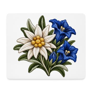 Edelweiß und Enzian im Stickerei-Look - Mousepad (Querformat) - Weiß - Vorne