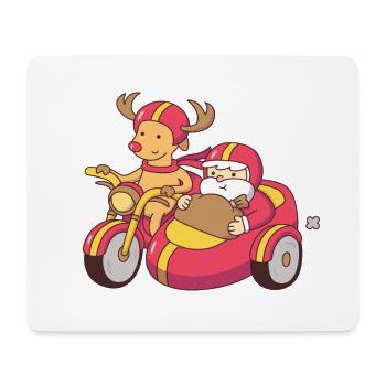 Cute Reindeer On Motorbike and Santa In Sidecar - Mouse Pad (horizontal) - white - Front
