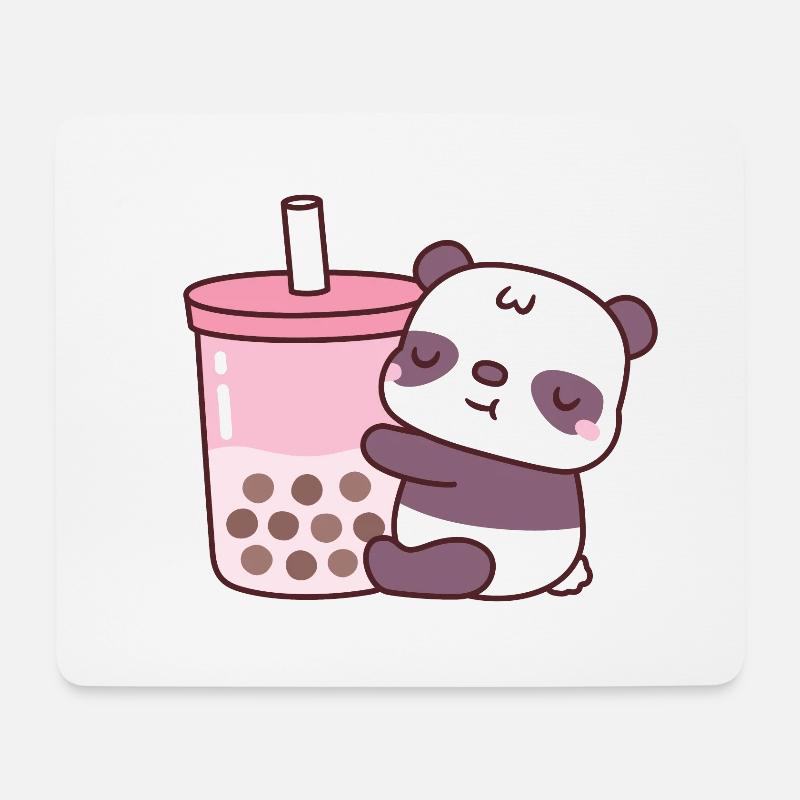 Cute Panda Hugging Strawberry Milk Tea With Boba - Mouse Pad (horizontal) - white