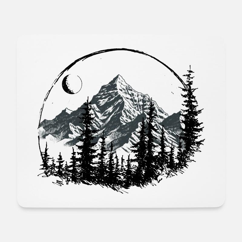 Silhouette de montagne avec pins - Tapis de souris (format paysage) - blanc