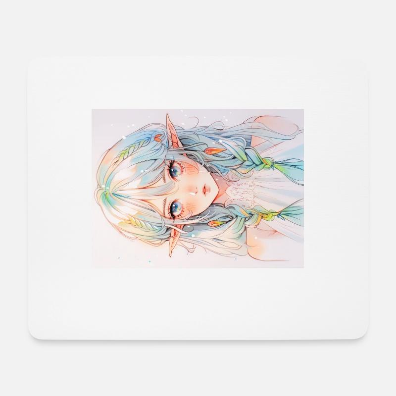 anime, anime girl, anime mädchen, elfe - Mousepad (Querformat) - Weiß