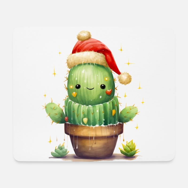 Xmas Fröhlicher Kaktus - Mousepad (Querformat) - Weiß
