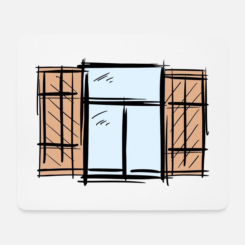 Altes Fenster m. Fensterläden Klappläden Zeichnung - Mousepad (Querformat) - Weiß