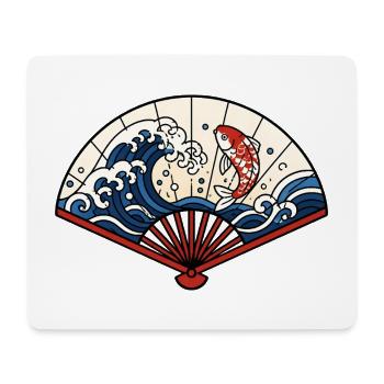 Japanischer Fächer Wellen Koi Fisch Vektor Shirt - Mousepad (Querformat) - Weiß - Vorne