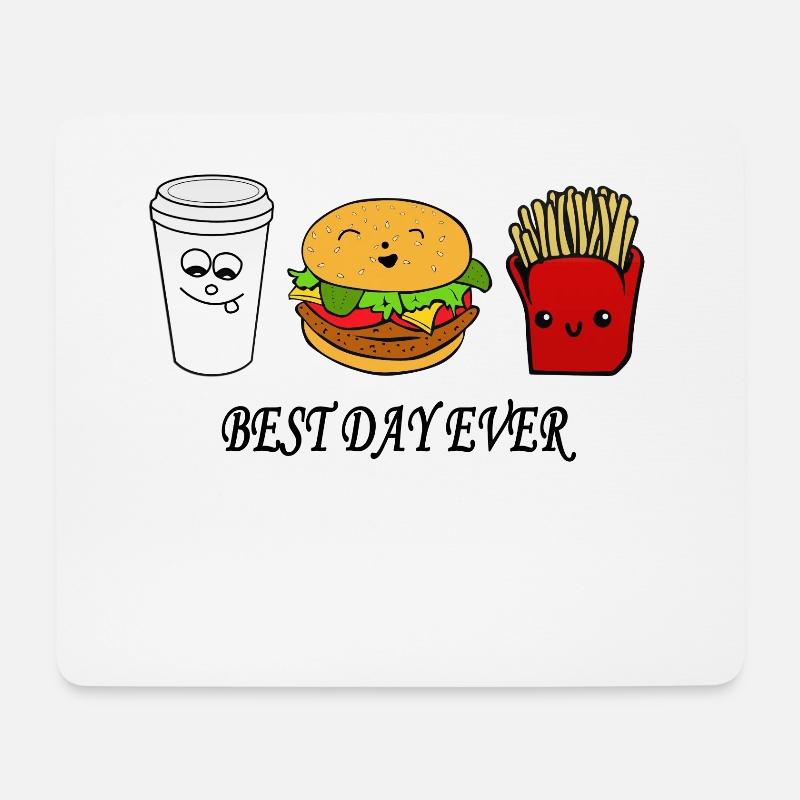 Kaffee-Burger-Pommes Best day ever - Mousepad (Querformat) - Weiß