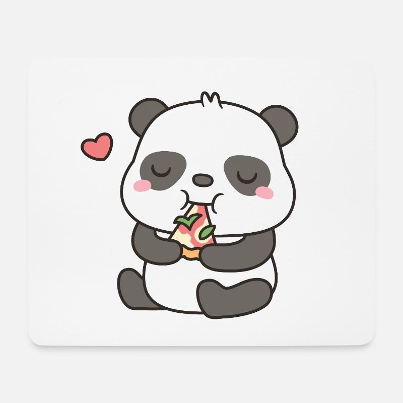 Mignon petit panda mangeant une pizza Margherita - Tapis de souris (format paysage) - blanc