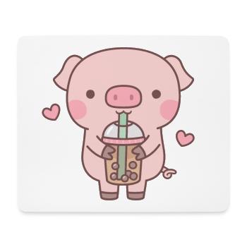 Cute Little Piggy Loves Bubble Tea - Mouse Pad (horizontal) - white - Front