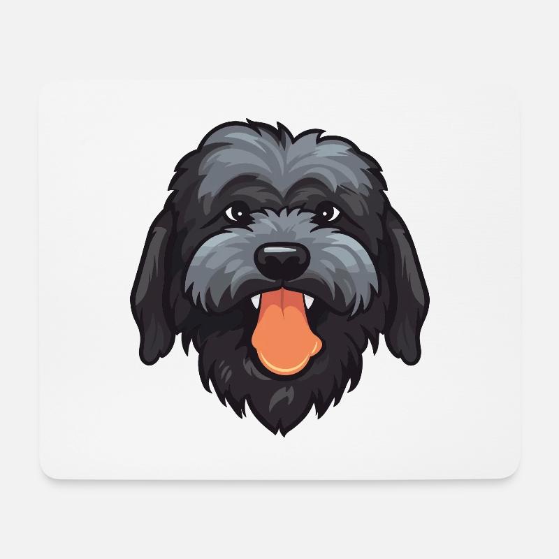 Schwarze russische Terrier-Hunderasse Aquarell-Karikatur - Mousepad (Querformat) - Weiß