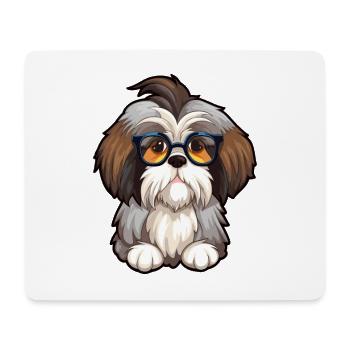 Shih Tzu chien race aquarelle dessin animé Kawaii verre - Tapis de souris (format paysage) - blanc - Devant