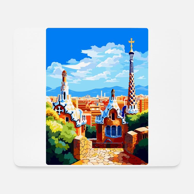 Barcelona Spanien Vintage Reiseplakat Souvenir WPA - Mousepad (Querformat) - Weiß