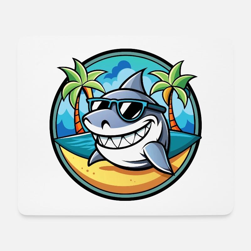Hai Lustige Cartoon Sommer Strand Sonnenbrille Cool - Mousepad (Querformat) - Weiß