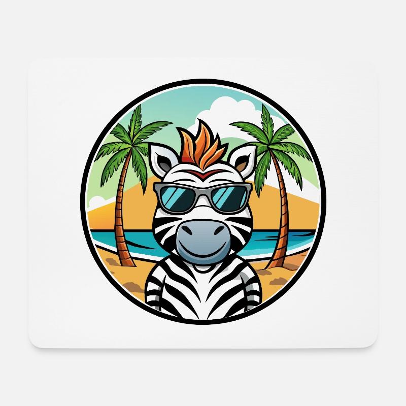 Zebra Lustige Cartoon Sommer Strand Sonnenbrille Cool - Mousepad (Querformat) - Weiß