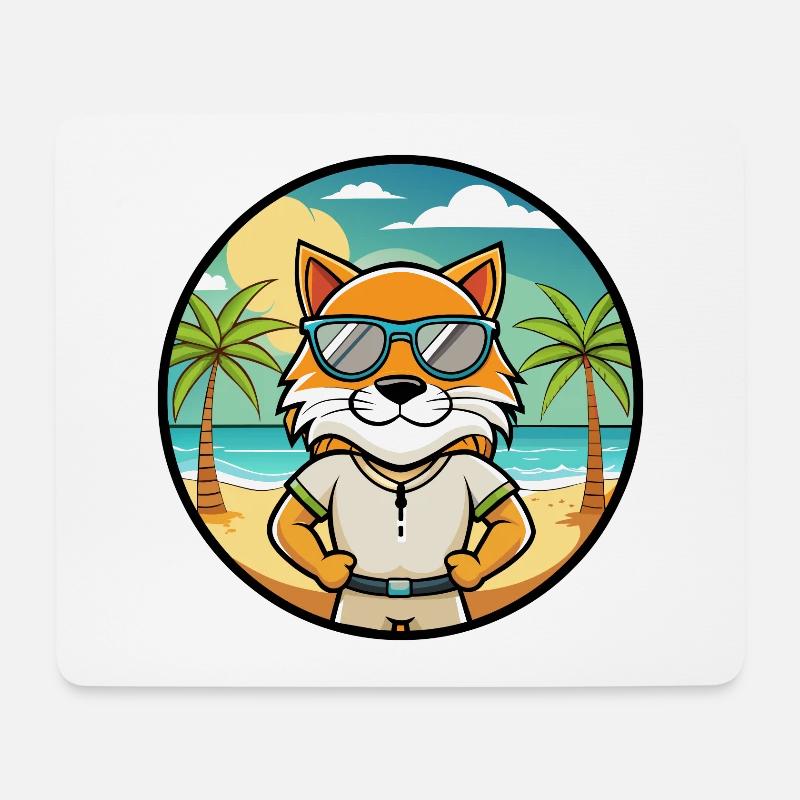Highlander Katzenrasse Cartoon Sonnenbrille Strand - Mousepad (Querformat) - Weiß