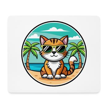 American Bobtail Cat Breed Cartoon Sunglass Beach - Tapis de souris (format paysage) - blanc - Devant
