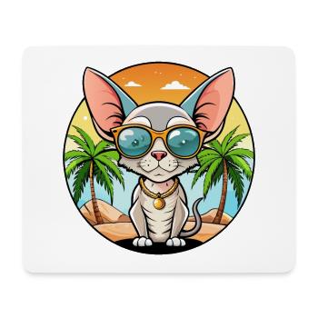 Devon Rex Cat Breed Cartoon Sunglasses Beach - Mouse Pad (horizontal) - white - Front