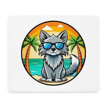 Nebelung Lunettes de soleil de dessin animé de race de chat plage - Tapis de souris (format paysage) - blanc - Devant