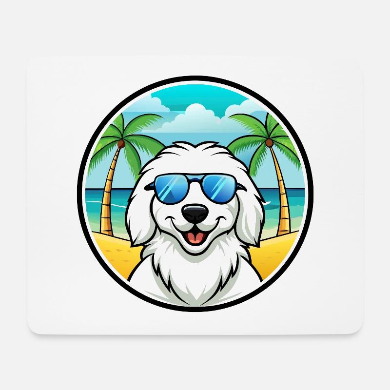 Große Pyrenäen Hunderasse Cartoon Sonnenbrille Strand - Mousepad (Querformat) - Weiß