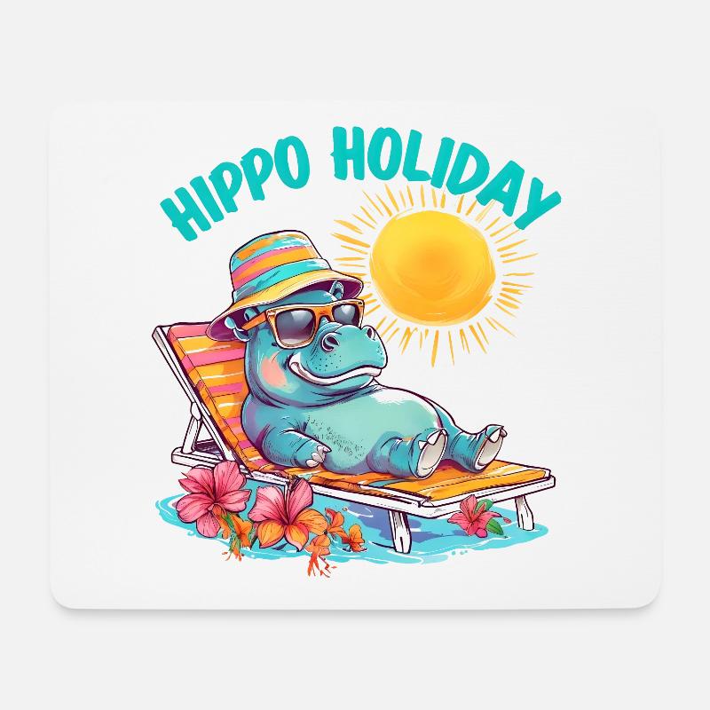 Hippo Holiday - Cooles Nilpferd auf Sonnenliege - Mousepad (Querformat) - Weiß