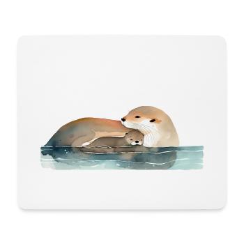 Liebevolle Otter-Mutter und Baby - Mousepad (Querformat) - Weiß - Vorne