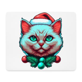 Charmant chaton portant un chapeau de Père Noël - Tapis de souris (format paysage) - blanc - Devant