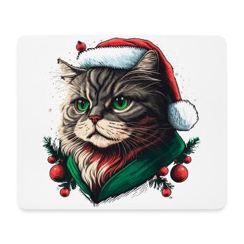 Entzückende Katze mit Weihnachtshut - Mousepad (Querformat) - Weiß - Vorne