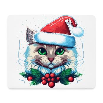 Adorable cat wearing Santa hat - Mouse Pad (horizontal) - white - Front