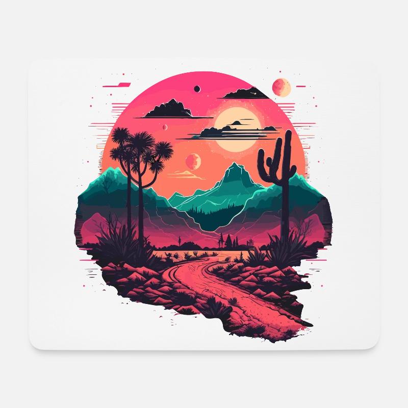Synthwave-Gebirge - Mousepad (Querformat) - Weiß