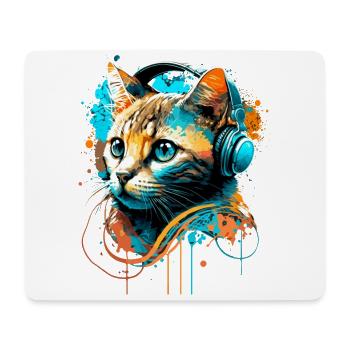 Katze hört Musik - Mousepad (Querformat) - Weiß - Vorne