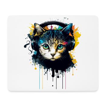 Chat et musique - Tapis de souris (format paysage) - blanc - Devant