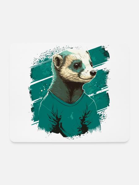 Frettchen mit Hemd - Mousepad (Querformat) - Weiß
