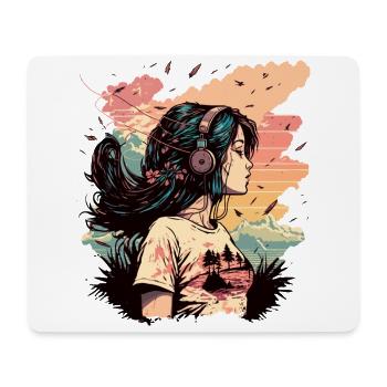 Anime Mädchen hört Musik - Mousepad (Querformat) - Weiß - Vorne