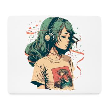 Study Girl hört Musik - Mousepad (Querformat) - Weiß - Vorne
